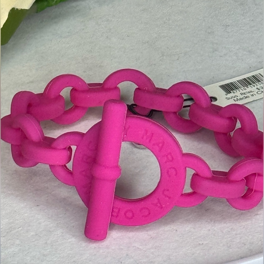Marc By Marc Jacobs Pop Pink Turnlock Rubber Stretch Bracelet